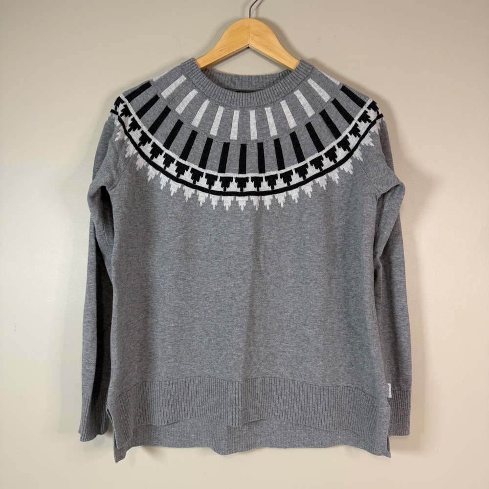 Eddie Bauer Women Medium Gray and Black Ski Cascadia Crewneck Sweater Fair Isle - Picture 1 of 10